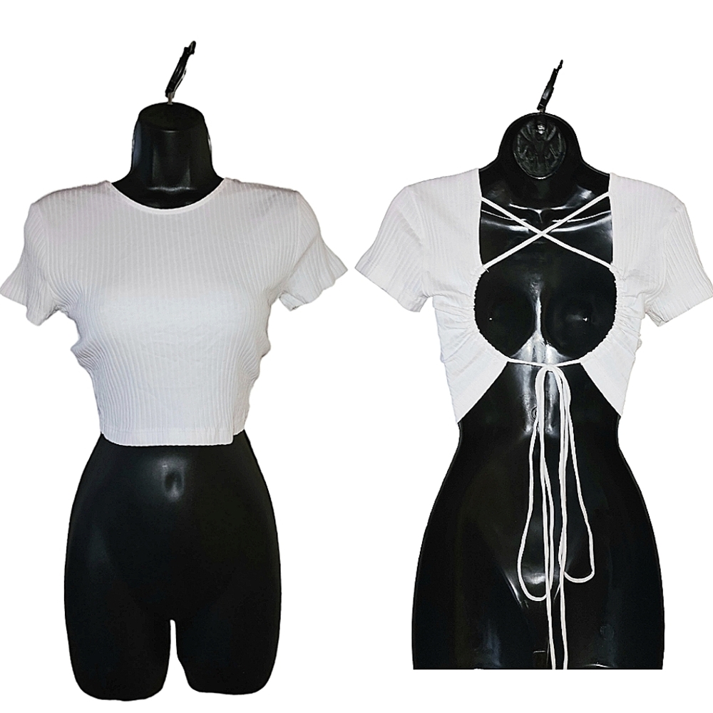 ❤️Zara White Backless Lace Up Ribbed Crop Top☆ - Picture 2 of 2